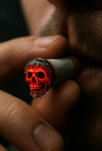 Une tête de cigarette en forme de tête de mort pour la journée mondiale sans tabac.