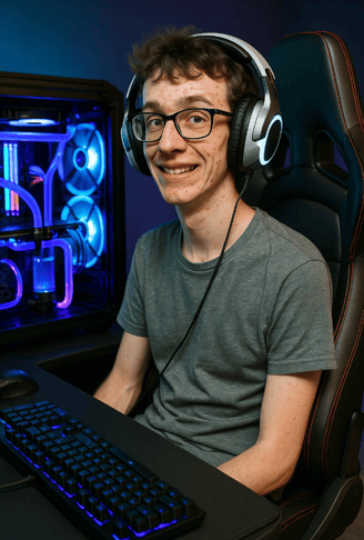 un vrai geek assis dans son siège de gamer pour la journée internationale des geeks
