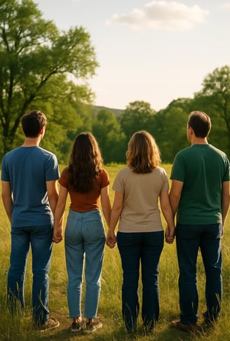 Des gens se tiennent la main pour la journée mondiale de la population.