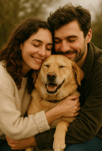 câlin en couple avec le chien