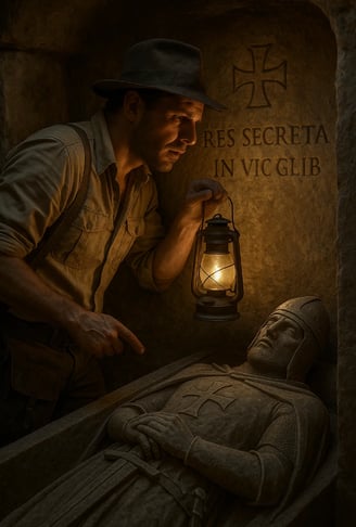 Archéologue dans une tombe de templier pour les journées européennes de l'archéologie.