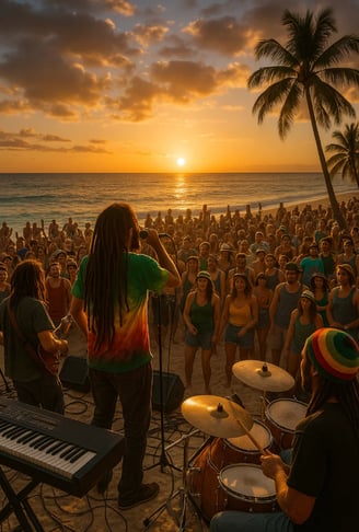 Concert de reggae sur une plage pour la journée du reggae.
