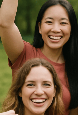 Deux femmes, poing Levé, pour la journée internationale des droits des femmes