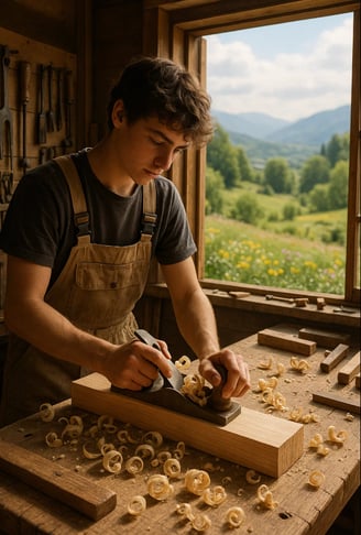 un jeune garçon travaille le bois pour la journée mondiale des compétences des jeunes