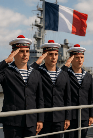 Trois marins qui saluent pour la journée du marin.