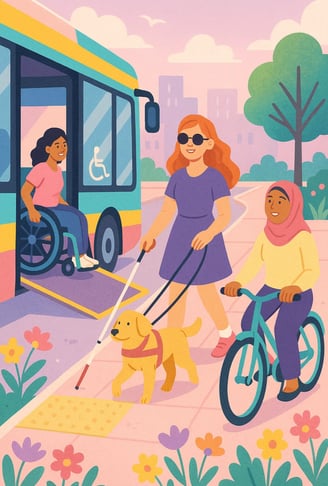 illustration ville, accessibilité, pour la journée mondiale des mobilités et de l'accessibilité