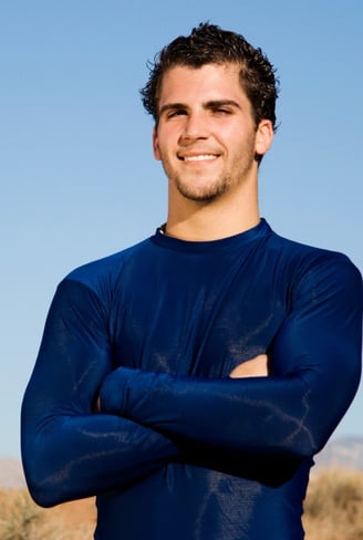 Rongzhiyue: Man in blue long-sleeve activewear