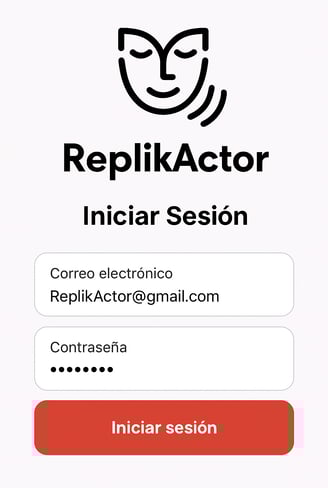 un captura de pantalla de como es la interfaz de ususario de ReplikActor en inicio de sesión