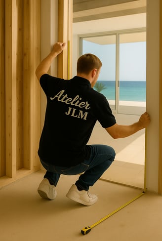 Artisan Atelier JLM en train de prendre des mesures