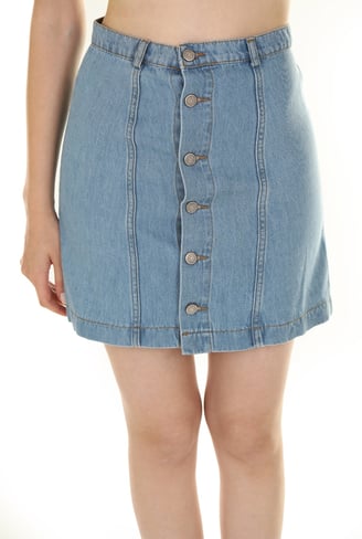 Rongzhiyue: Blue denim skirt with buttons