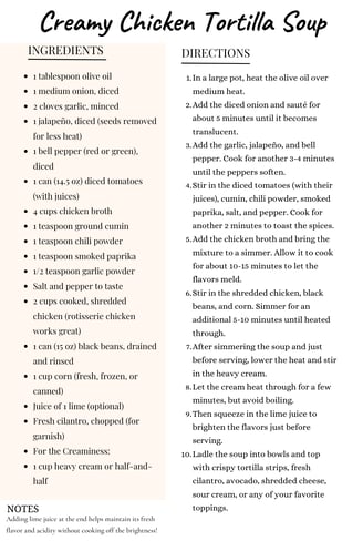 creamy tortilla soup recipe card