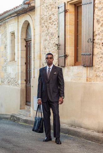 "modern gentleman in timeless attire"