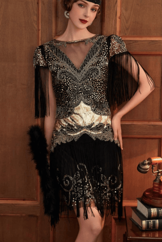 BABEYOND Flapper 1920s Gatsby Womens Long Fringed Sequins Art Deco Dress