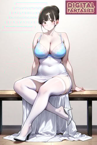 Anime girl with stockings, sitting down