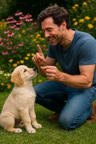Tutor orientando cão