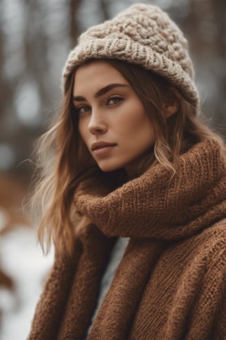 a woman in a brown coat and hat