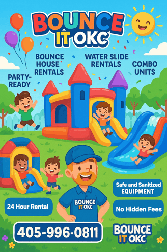 Children enjoying bounce house rentals in Oklahoma City backyard event