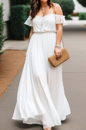a woman wearing a white dress and a straw hat