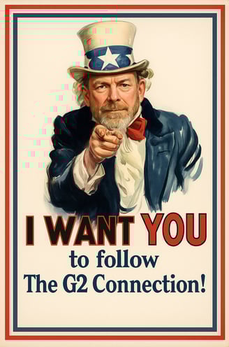Andrew morphed with Uncle Sam stating that you should follow The G2 Connection
