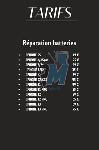 Listes des tarifs réparations téléphone