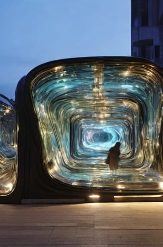 Instalação de Arte Contemporânea com Elementos Geométricos Suspensos