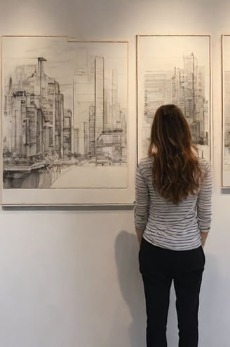 Visitantes Admirando uma Exposição de Obras de Arte em uma Galeria