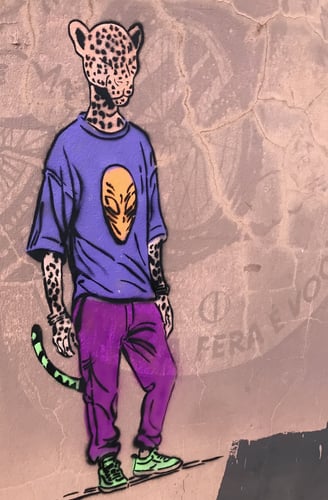 Onças humanas de Sérgio Astral destacam a arte urbana nas ruas de Barra do Garças.