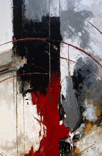 an abstract of a painting of a red and black