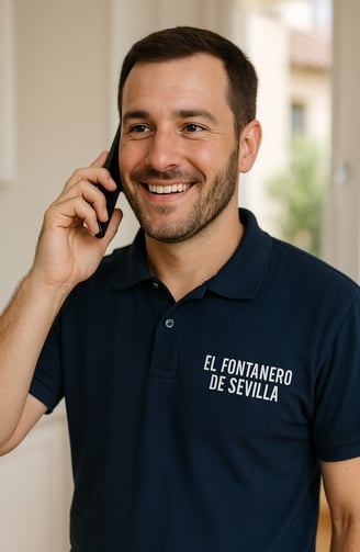 Fontanero hablando con un cliente que ha contactado