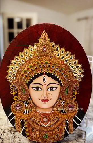 A powerful depiction of divine shakti and protection - Acrylic Painting