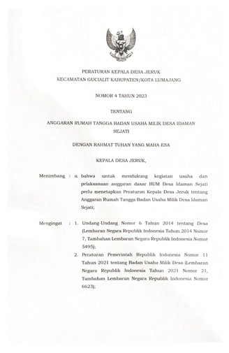 Halaman 1 - Anggaran Rumah Tangga BUMDes Idaman Sejati