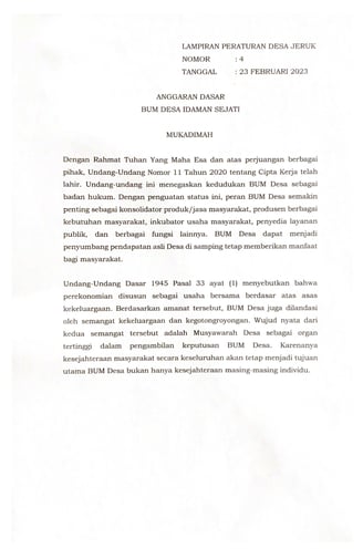 Halaman 1 - Anggaran Dasar BUMDes Idaman Sejati