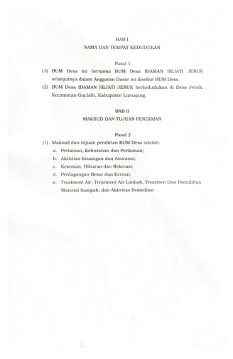 Halaman 2 - Anggaran Dasar BUMDes Idaman Sejati