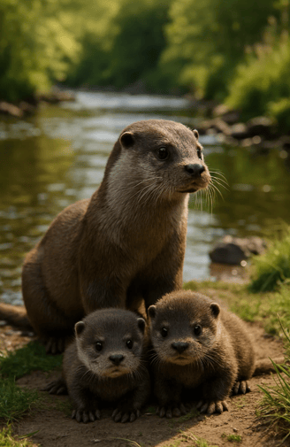 Une loutre et ses petits pour la journée mondiale de la loutre