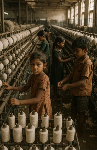Des enfants travaillent en usine textile pour la journée mondiale contre le travail des enfants
