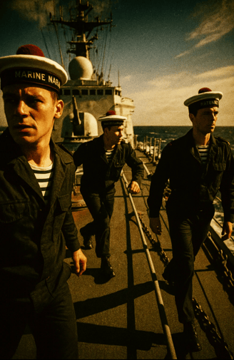 Des marins sur une frégate pour la journée du marin.
