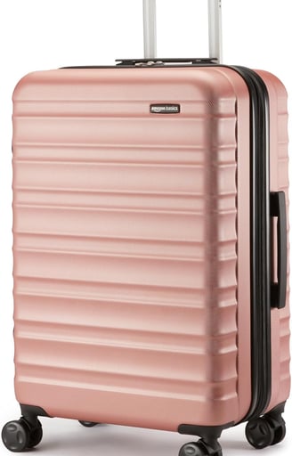 Amazon Basics Valise Rigide, Extensible et Taille Moyenne (68 cm), Coque en ABS Anti-rayures, 4 Roulettes Pivotantes, Or Rosé