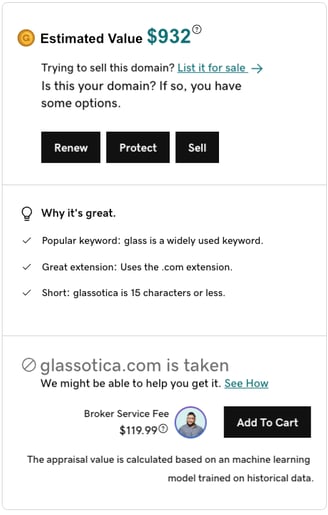 GoDaddy Glassotica Appraisal Image