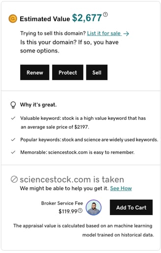 GoDaddy ScienceStock Appraisal Image