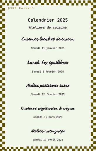 liste d'ateliers de cuisine