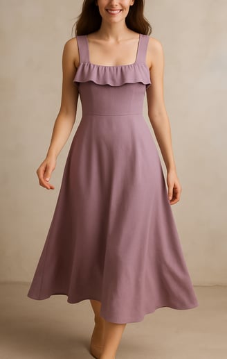 a woman in a purple dress with a white dress