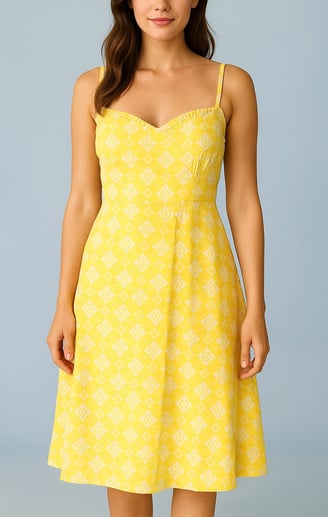 a woman in a yellow dress with a white dress