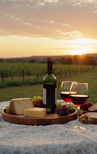 a table with a wine glass and cheese board