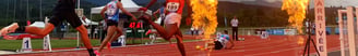 Stade sport athletisme avec effets speciaux machines à flammes