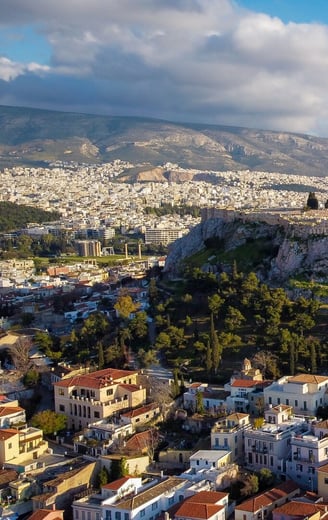 Aerial view of the Acropolis of Athens, Greece. Great tourist cultural heritage