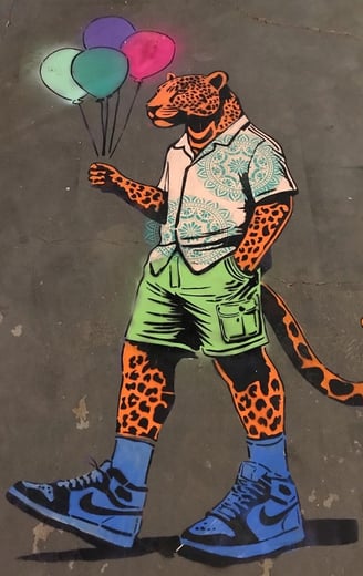 obra "Onças Humanas" na entrada do Centro Cultural Valdo Varjão.