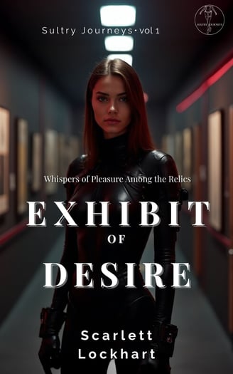 Book cover of “Exhibit of Desire” by Scarlett Lockhart, Sultry Journeys erotic short stories.