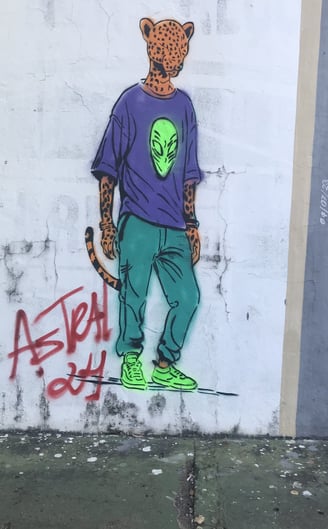 Sérgio Astral transforma as ruas de Barra do Garças com arte urbana de onças humanas.