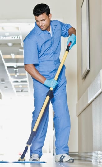 Rongzhiyue: Man cleaning floor in uniform