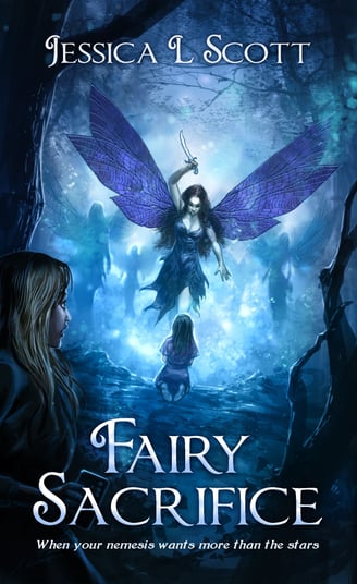 a book cover, depicting an evil fairy about to kill a little girl